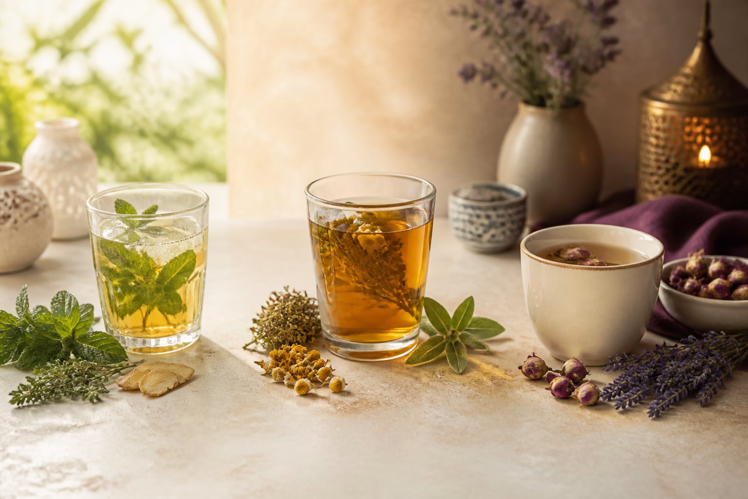 Three herbal infusions for morning, afternoon and evening