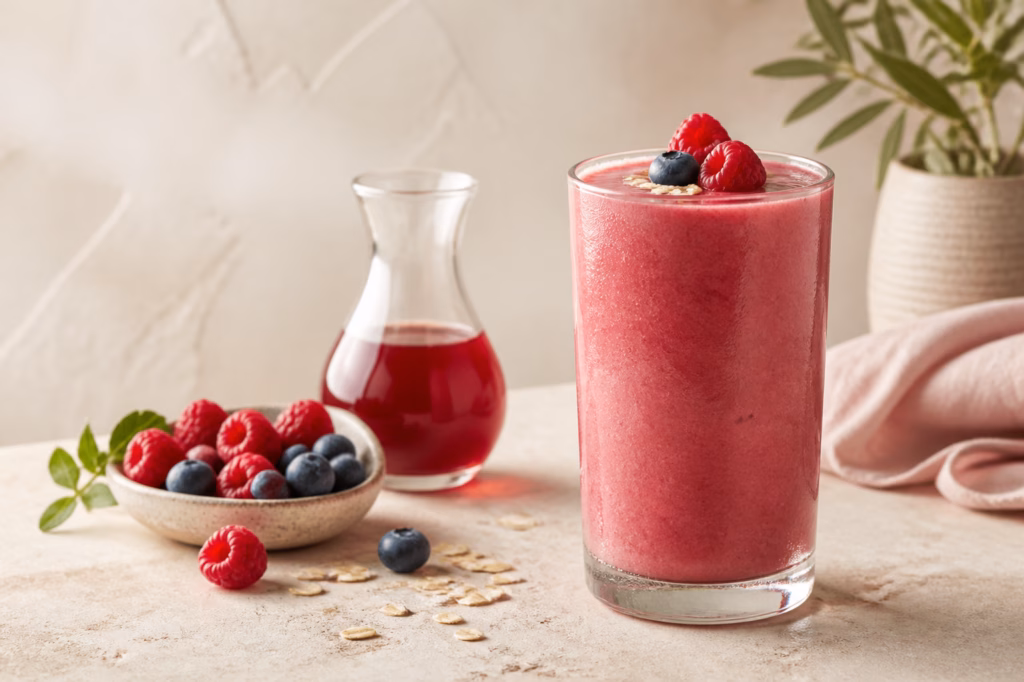 Smoothie rose au Beauty Tea, fruits rouges et infusion concentrée