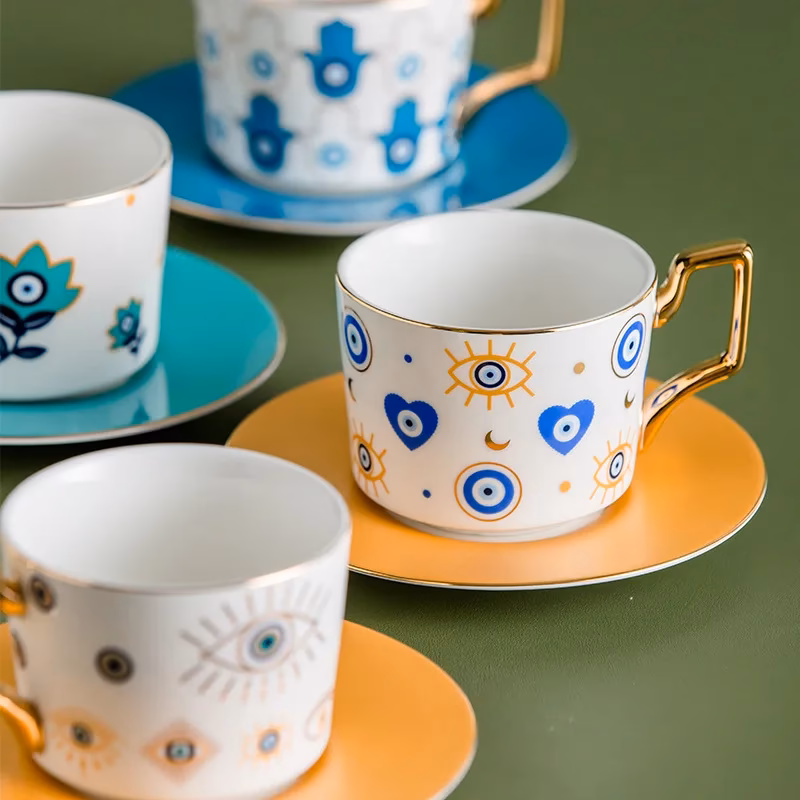 Blue Eye Collection — Cup & Saucer, Gold Handle